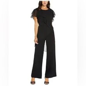 NWT-Adrianna Papell-Women's Black Ruffle-front Overlay Jumpsuit-size 6